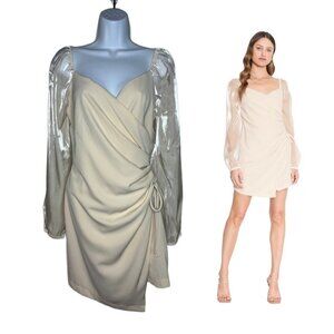 NWT Free People X 4SI3NNA Women's Sz L Sydney Dress, Beige sheer Sleeves (1425)